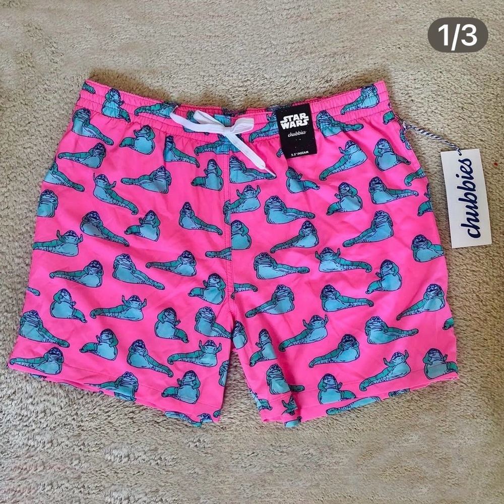 Chubbies Pink Swim Shorts with Fun Print